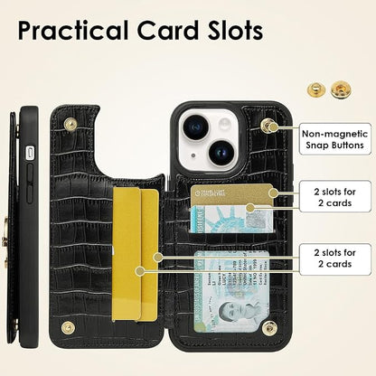 CUSTYPE for iPhone 13/14 Wallet Case with Card Holder,Ring Holder Kickstand Card Slots Case,Leather Protective Case with Wallet for Women and Men for iPhone 13/14 6.1"-Black