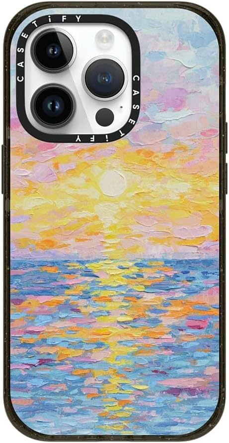 CASETiFY Impact iPhone 14 Pro Case [4X Military Grade Drop Tested / 8.2ft Drop Protection/Compatible with Magsafe] - Frosted Sunset - Clear Black