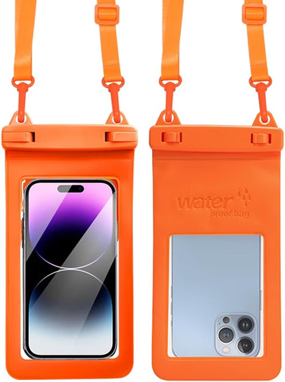 IPX8, 7.4Waterproof Phone Pouch, Universal Fit(iPhone 16 15 14 13 Plus Pro, 12 11 Pro, XR X 8 7 6S Plus SE, Galaxy S25 S24 S23 S20 Series Pixel, Lanyard Included (Orange) 1pack