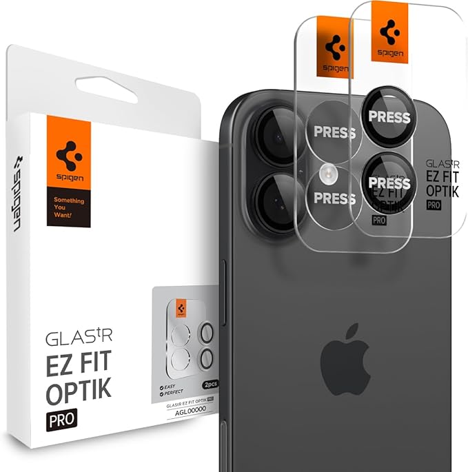 Spigen Camera Lens Screen Protector [GlasTR EZ Fit Optik Pro] Designed for iPhone 17 | iPhone 16 Plus | iPhone 16 [Case Friendly] - Black [2 Pack]
