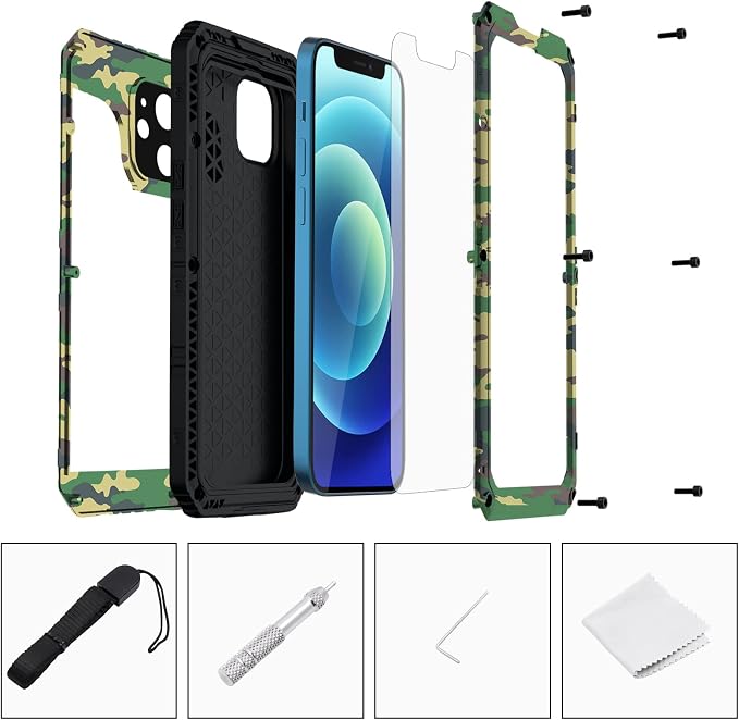 Mitywah Waterproof Case for iPhone 12, Heavy Duty Shockproof Case with Built-in Screen Protector, Full Body Underwater Protective Metal Case 6.1 inch, Camouflage