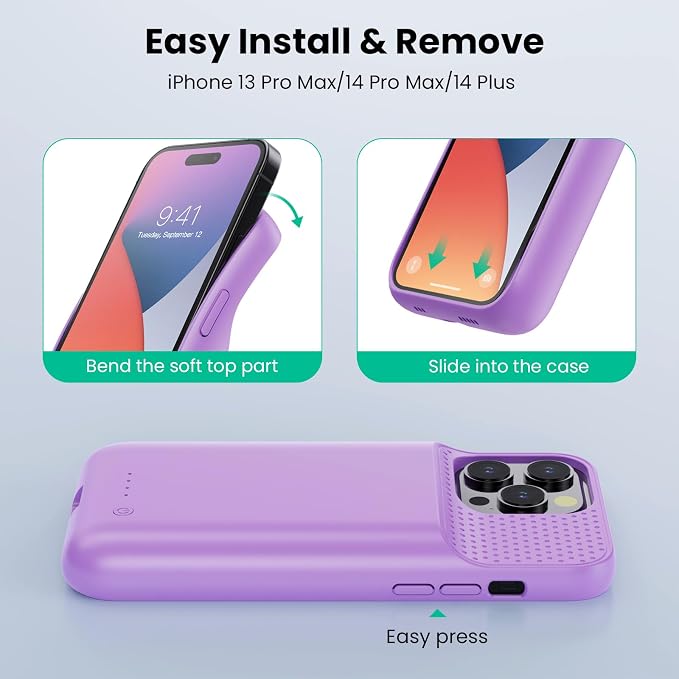 Battery Case for iPhone 14 Pro Max,14 Plus and 13 pro Max, Real 8600mAh Rechargeable Smart Extended Charging Case, Ultra-Slim Portable Protective Battery Pack (6.7 inch) Purple