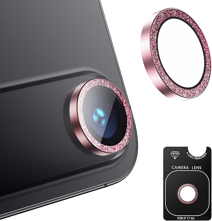 AFARER Camera Lens Protector for iPhone 17Air,[Does not Affect Night Shots][Strong Adsorption][Not Easy to Break] 9H Ultra-tough HD Individual Tempered Glass, Anti-Scratch,Case Friendly Glitter Pink