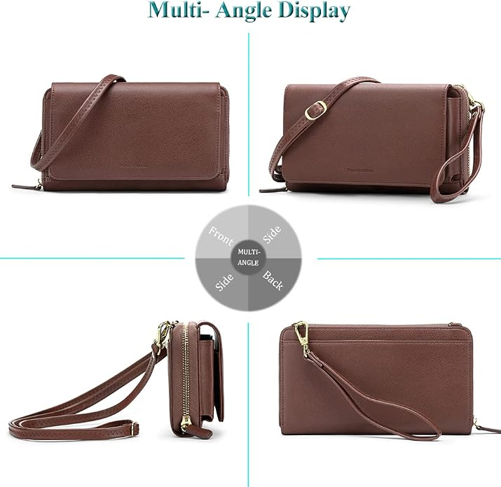 Peacocktion Crossbody Bags for Women RFID Wristlet Wallets Travel Vegan Leather Small Clutch Purses with Phone Pocket Zipper