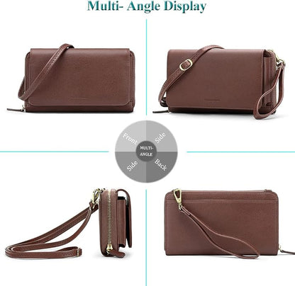 Peacocktion Crossbody Bags for Women RFID Wristlet Wallets Travel Vegan Leather Small Clutch Purses with Phone Pocket Zipper