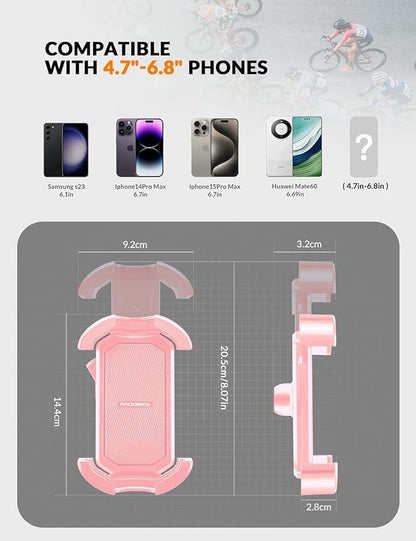 ROCKBROS Bike Phone Holder - Motorcycle & Scooter Mount, Adjustable, Shockproof, Security Lock, 4.7'-6.8' Phones 2-Pack (Handlebar Mount Pink + White)