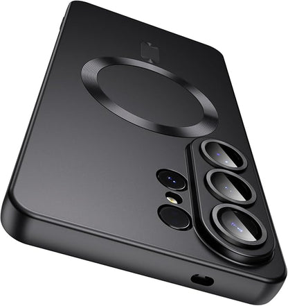 Magnetic for Samsung Galaxy S26 Ultra Case [Compatible with MagSafe][Built-in Camera Lens Protector] Slim Soft Silicone Bumper Shockproof Metallic Luster Phone Case, Black