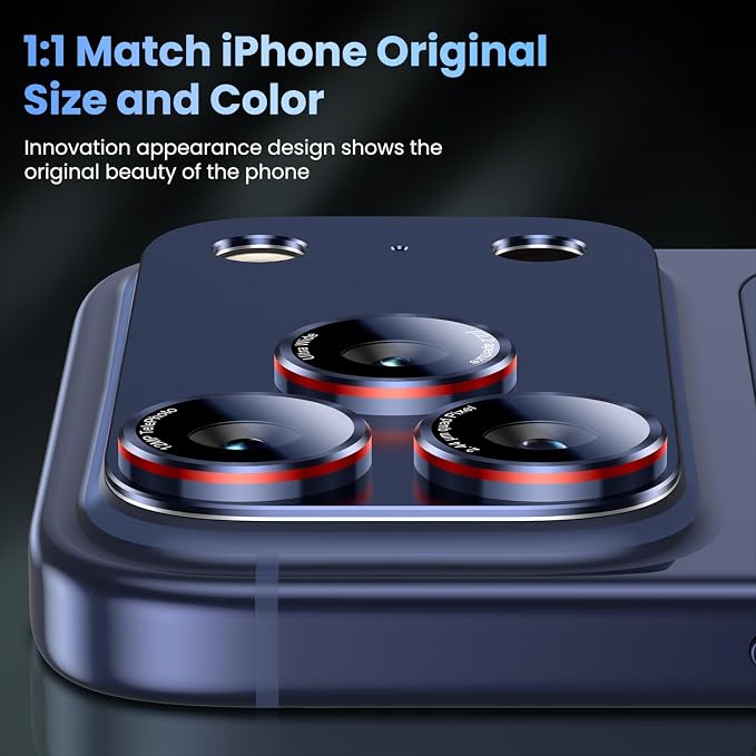 Uyiton for iPhone 17 Pro Max Camera Lens Protector - [Unique Typography + Phone Lens Red Circle Design] Metal Tempered Glass Camera Cover, Deep Blue + Red