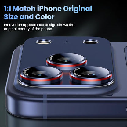 Uyiton for iPhone 17 Pro Max Camera Lens Protector - [Unique Typography + Phone Lens Red Circle Design] Metal Tempered Glass Camera Cover, Deep Blue + Red