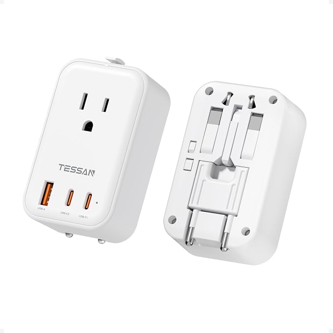 TESSAN Universal Travel Adapter PD 20W, International Power Adapter with 2 USB C 1 USB A Charging Ports, Worldwide Power Outlet Travel Essentials for US to EU UK AUS Scotland (Type C G A I), White
