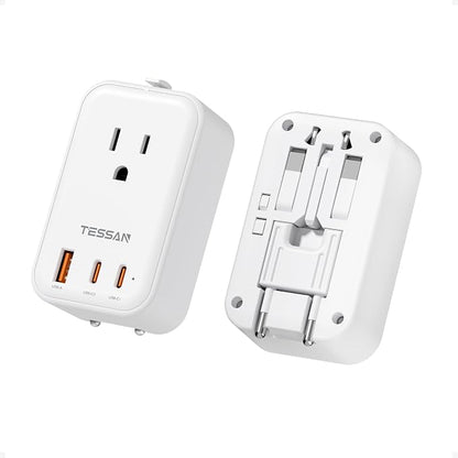 TESSAN Universal Travel Adapter PD 20W, International Power Adapter with 2 USB C 1 USB A Charging Ports, Worldwide Power Outlet Travel Essentials for US to EU UK AUS Scotland (Type C G A I), White