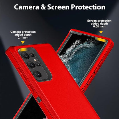 for Samsung Galaxy S22 Ultra Case with 2Pcs Self Healing Flexible TPU Screen Protector & Camera Lens Protector, 3 in 1 Heavy Duty Shockproof/Drop Proof/Dust Proof Case (Red/Black)