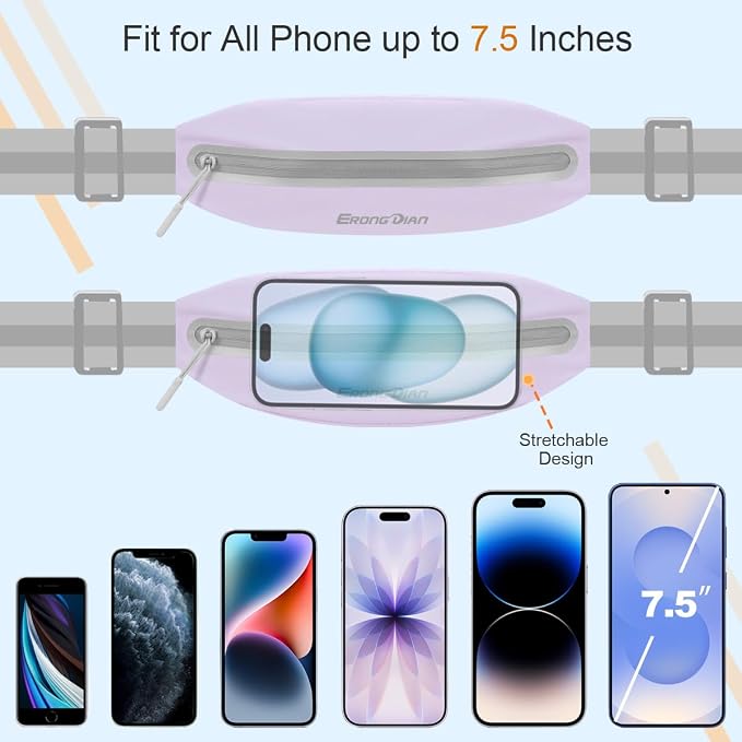 Running Fanny Pack for Women, Slim Running Belts for Men, Water Resistant Waist Pack Phone Pouch, Adjustable Money Belt, No Bounce Phone Holder for Walking Running Hiking - Light Purple