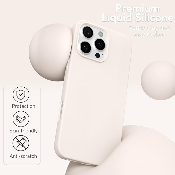 for iPhone 16 Pro Max Case Silicone Compatible with Magsafe Case, Ultra Slim Thin Magnetic Phone Cases Mag Safe, Cute Soft Rubber Gel Matte Wireless Charging Cover for Women, Beige Stone Cream