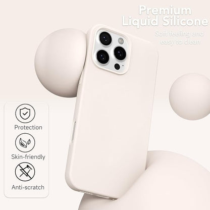 for iPhone 16 Pro Case Silicone Compatible with Magsafe Case, Ultra Slim Thin Magnetic Phone Cases Mag Safe, Cute Soft Rubber Gel TPU Matte Wireless Charging Cover for Women, Beige Stone Cream