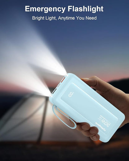 Portable Charger with Built-in Cables, 27000mAh Slim 30W Fast Charging Power Bank with LED Display, USB C Battery Pack 6 Outputs & 2 Inputs, Travel Essential Charger for iPhone, Samsung, Google etc