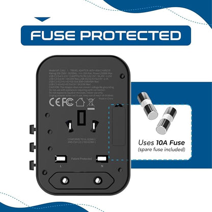 Ceptics Universal Travel Adapter, 45W International Power Adapter with PD & QC 3.0 Dual USB-C, 3 USB Travel Adapter Worldwide, Type I C G A Outlets - EU Euro US UK (11-KU)