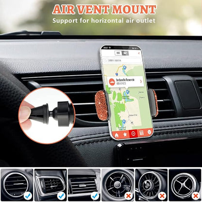 eing Car Phone Mount Cell Phone Holder with One More Air Vent Base,Bling Crystal Universal Phone Mount Holder Cradle for Dashboard,Windshield and Air Vent,Orange