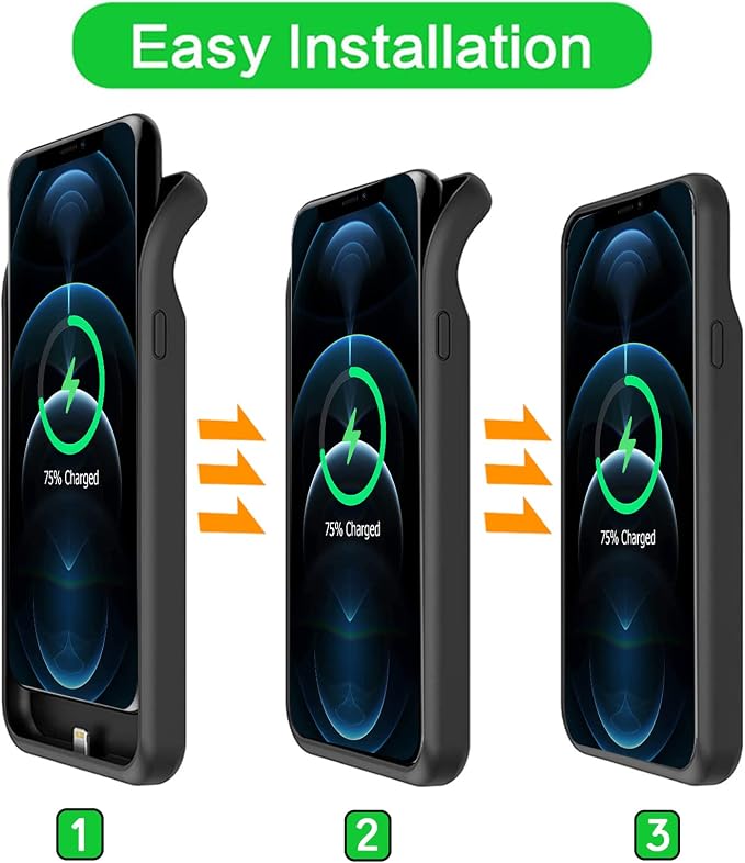 Battery Case for iPhone 12/12 Pro, Upgraded 10000mAh Battery Pack Rechargeable Charger Case with Wireless Charging Compatible for iPhone 12/12 Pro (6.1 inch) External Battery Charging Cover(Black)