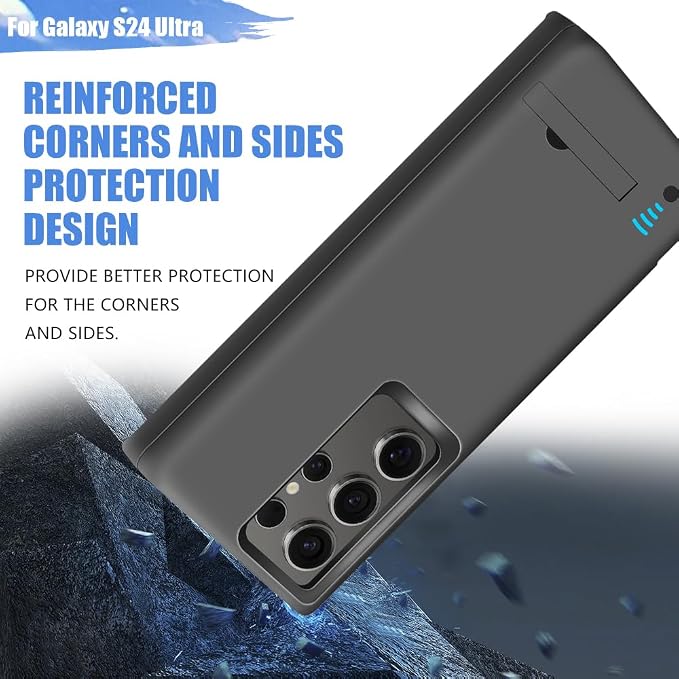 Upgraded Battery Case for Samsung Galaxy S24 Ultra, 5000mAh Rechargeable Extended Battery Charging Charger Case, Add 100% Extra Juice, Not Compatible with S24 or S24+ (6.8 inch) Black