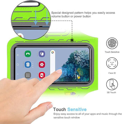 JEMACHE Armband for Samsung Galaxy S26 S25 S24 S23 S22 Ultra/Plus/FE, Gym Running Workouts Arm Band with Earbuds Holder (Green)