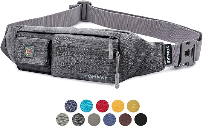ZOMAKE Small Crossbody Fanny Pack for Women Men, Runner Belt Bag with Adjustable Strap, Water Resistant Waist Bag for Running