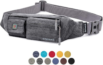ZOMAKE Small Crossbody Fanny Pack for Women Men, Runner Belt Bag with Adjustable Strap, Water Resistant Waist Bag for Running