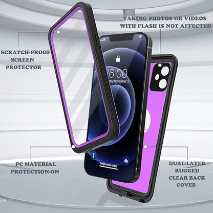 Diverbox for iPhone 12 Waterproof Case,Waterproof Shockproof Dustproof IP68 Full-Body Hard Case Built-in Screen Protector Underwater Outdoor Waterproof Cover for iPhone 12,6.1 in (Purple)