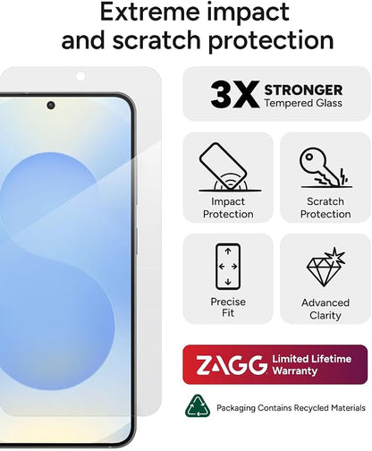 ZAGG Glass+ Samsung Galaxy S25/ S24 Screen Protector – Extreme Impact & Shatter Protection, Scratch-Resistant, Smudge-Resistant, Fingerprint Scanner Compatible, InvisibleShield, Easy Installation