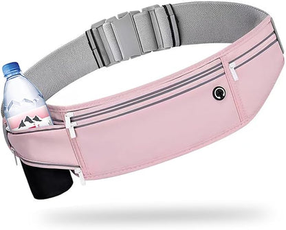 Slim Running Belt for Women Men,Runners Fanny Pack Phone Holder,Money Belt,Running Gear Accessories,with 3 Pockets (Jet Pink)