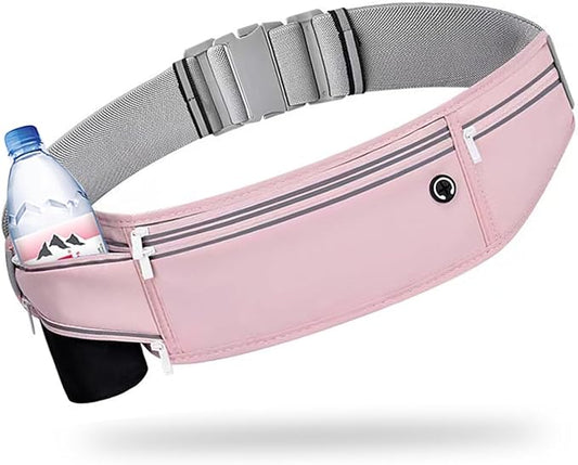 Slim Running Belt for Women Men,Runners Fanny Pack Phone Holder,Money Belt,Running Gear Accessories,with 3 Pockets (Jet Pink)