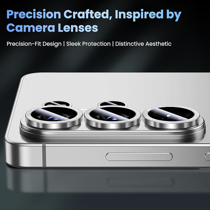 Uyiton for Samsung Galaxy S26 Ultra Camera Lens Protector - [Case-Friendly][Not Easy to Break][Ultra-Thin] Military-Grade Tempered Glass with Aluminum Metal Rear Camera Screen Cover - Glitter Silver