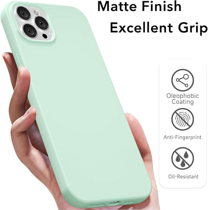 for iPhone 12/12 Pro Case Silicone Compatible with Magsafe Case, Ultra Slim Thin Magnetic Phone Cases Mag Safe, Cute Soft Rubber Gel Matte Plain Wireless Charging Cover for Women, Mint Green