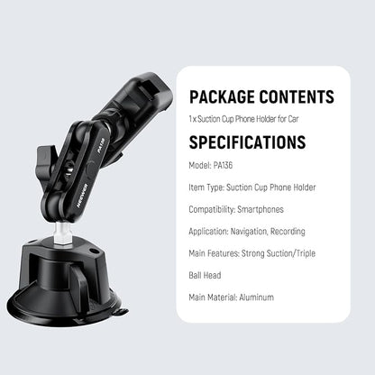 NEEWER Phone Holder for Your Car, 360° Rotating Vacuum Suction Cup Metal Cell Phone Mount Magic Arm Compatible with iPhone Samsung for UTV Windshield Skylight Glass Navigation Video Recording, PA136