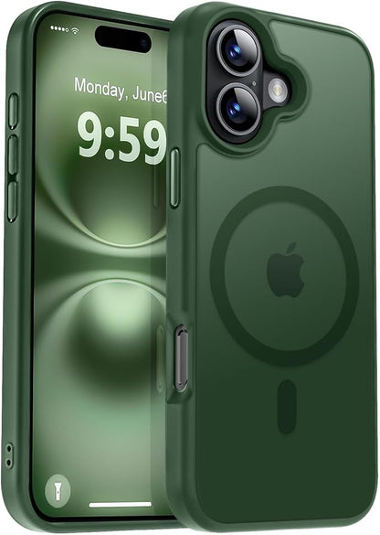MOCCA Strong Magnetic for iPhone 16 Case, [Compatible with Magsafe][16FT Mil-Grade Drop Protection] Slim Thin Translucent Matte Protective Cover Case for iPhone 16 Phone Case 6.1", Midnight Green