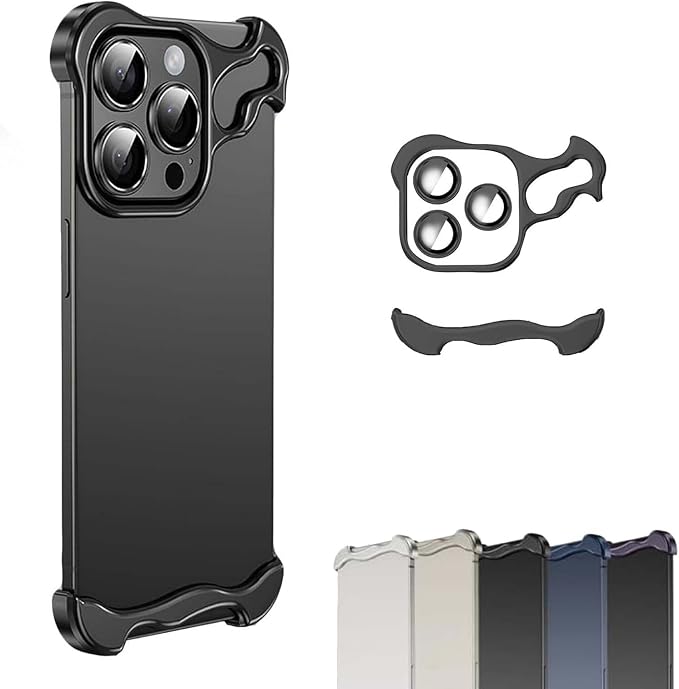 Alloy Armor Bumper Case for iPhone, Minimalist Unique Titanium Alloyarmor Premium Frameless Case, for iPhone 16/15/14/13/12 Promax (15promax,Black)