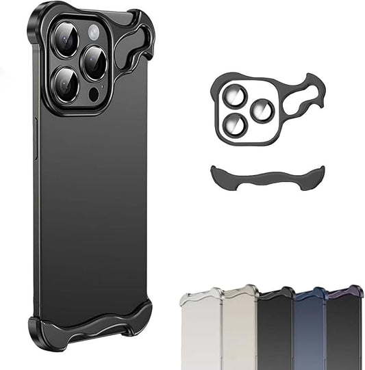 Alloy Armor Bumper Case for iPhone, Minimalist Unique Titanium Alloyarmor Premium Frameless Case, for iPhone 16/15/14/13/12 Promax (13promax,Black)
