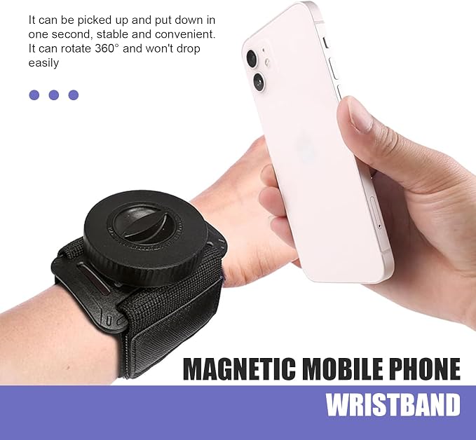 Wristband Phone Holder, Adjustable Suction Navigation Arm Strap, Breathable Detachable Sports Forearm Armband Mount, Outdoor Accessory for Biking Walking Jogging (Black)