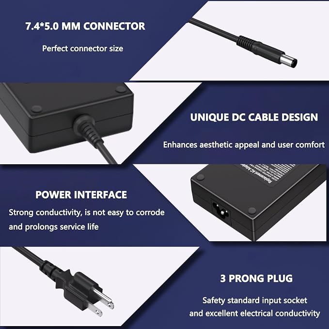 19.5V 9.23A 180W for Dell Alienware Laptop Charger Replacement Compatible with G3 G5 G7 R1 R2 Precision 7710 7730 7540 Gaming Laptop Power Adapter-7.4 * 5.0MM