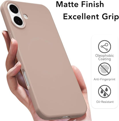 for iPhone 16 Case Silicone Compatible with Magsafe Case, Ultra Slim Thin Magnetic Phone Cases Mag Safe, Cute Soft Rubber Gel TPU Matte Plain Wireless Charging Cover for Women, Brown