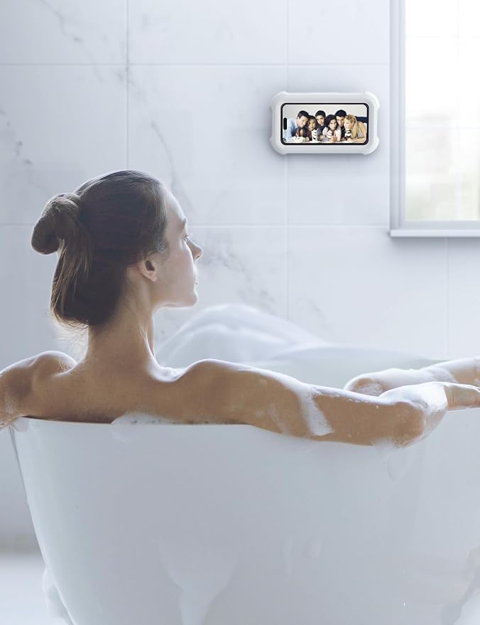 Lamicall Shower Phone Holder Waterproof - 480° Rotatable Retractable Adjustable Shower Stall iPhone Case Holder, Bathroom Wall Phone Mount Stand Water Proof Anti Fog, Accessories for 4-7" Cellphones