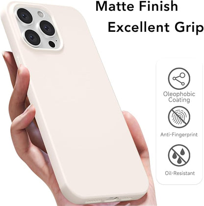 for iPhone 15 Pro Max Case Silicone Compatible with Magsafe Case, Ultra Slim Thin Magnetic Phone Cases Mag Safe, Cute Soft Rubber Gel Matte Wireless Charging Cover for Women, Beige Stone Cream