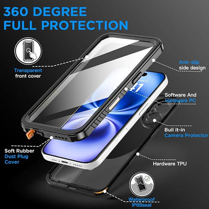 AICase Compatible with iPhone 16 Case Waterproof, Clear Water Proof Built-in Screen Protector Shockproof Dustproof Snowproof Full Body Rugged Underwater Phone Case