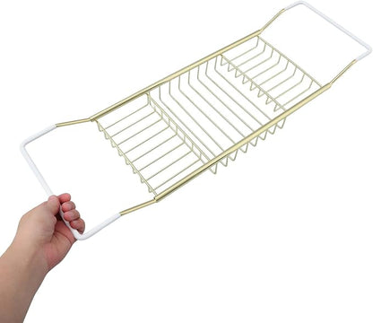 COHEALI Adjustable Stainless Steel Bathtub Tray with Anti-Slip Grips Expandable Tub Rack Storage Holder for Phone Soap Towels Versatile Bathroom Shelf for Books Tablets Wine Glasses Gold