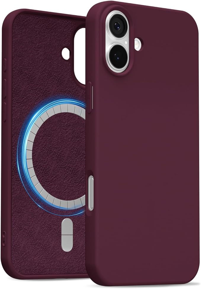 for iPhone 16 Case Silicone Compatible with Magsafe Case, Ultra Slim Thin Magnetic Phone Cases Mag Safe, Cute Soft Rubber Gel TPU Matte Plain Wireless Charging Cover for Women, Burgundy Maroon