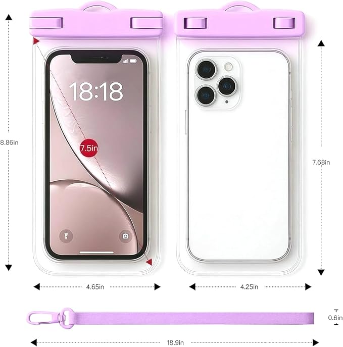 1/2 Pack Waterproof Phone Pouch Compatible with iPhone 17 16 15 Pro Max & Galaxy S24+/S23 7in Waterproof Phone Case with Lanyard, IPX8 Beach Travel Must Haves, Beach Essentials, Purple, 1 Pack