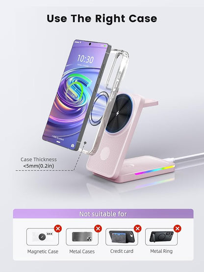 Magnetic Wireless Charger for Samsung Galaxy S26 Ultra, 3 in 1 Wireless Charging Station for Samsung Watch 8, Travel Foldable MagSafe Charger Stand for Android S25 Ultra/Z Fold/Z Flip 7, Buds 4 Pro