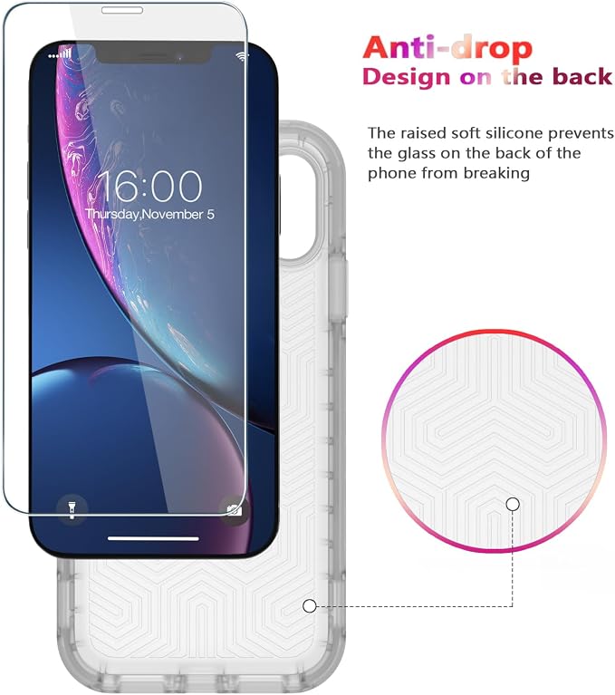 Diverbox for iPhone XR Case [Tempered Glass Screen Protector] [Shockproof] [Dropproof] Heavy Duty Protection Phone Case Cover for Apple iPhone XR Clear