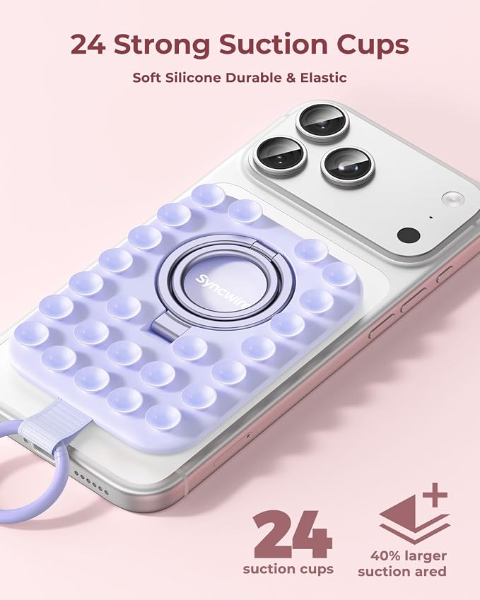 Syncwire Magnetic Suction Phone Mount for MagSafe, Silicone Octo Cup Buddy Sticky Grip Ring Holder, Hands-Free/Selfie/Video for TikTok & Instagram Influencer/Creator, iPhone Compatible,Lilac Purple