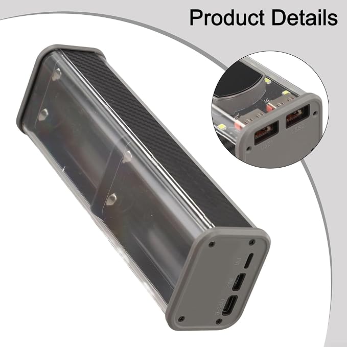 4x21700 Power Bank Case, 22.5W Fast Charging DIY Battery Box with LED Display, Transparent ABS Shell for Flat Top Lithium Cells, Portable Charger Housing Kit(black Upgraded)